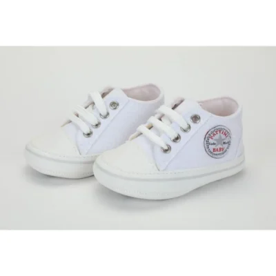 کفش نوزاد پسر کنورس بچه‌گانه unisex با طرح سفید و آرم - پاتیک - 4336 - 6553