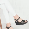 کفش صندل زنانه مشکی چرم با بند دو مچ NK10238 - 7058