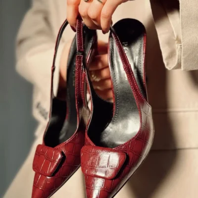 کفش اداری زنانه پاشنه بلند با نوک تیز و عقب باز، مدل ویرل توکا، مناسب برای مهمانیها و مراسمات رسمی. - 6266