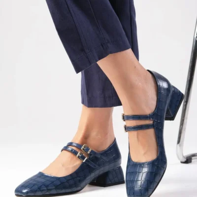 کفش اداری زنانه کوتاه پاشنه با نوک گرد رنگ سرمه‌ای جورجیا - 6256