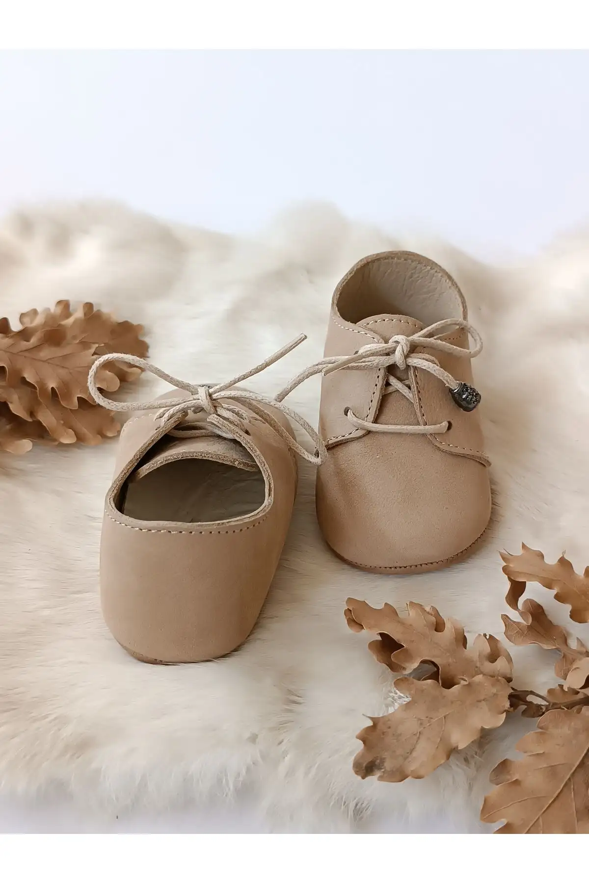 کفش نوزاد پسر  مکوسن ی آلفا با چرم طبیعی و قهوه شیری - 5452 کفش نوزاد پسر مکوسن ی آلفا با چرم طبیعی و قهوه شیری - 5452