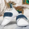 کفش نوزاد پسر بچگانه با جزئیات جین و چرم مات سفید - 7145
