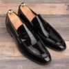 کفش رسمی مردانه کلاسیک چرم طبیعی مشکی براق - 7030