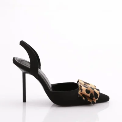 کفش پاشنه‌ بلند زنانه دار کلاسیک مشکی ساتن 56593557 - 6807