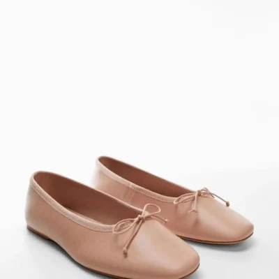 کفش تخت زنانه بابت بامزه و جزئیات چرم براق - 5815