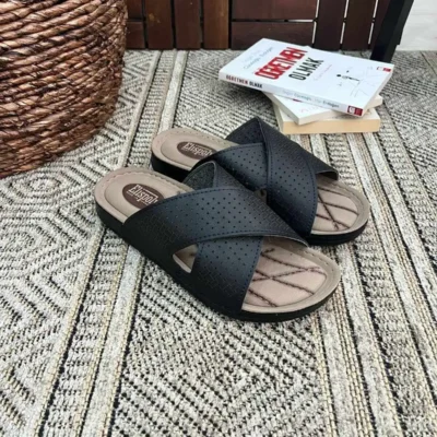 کفش راحتی خانه دمپایی پزشکی مردانه با کفی تمام ارتوپدیک نرم و کفی پوف، سازگار با پاشنهدرد و از جنس چرم مصنوعی. - 7011