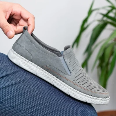 کفش ورزشی روزمره 1. مردانه طبیعی چرم 2. 3. تابستانی 4. لوفر نبوک خاکستری - 5531