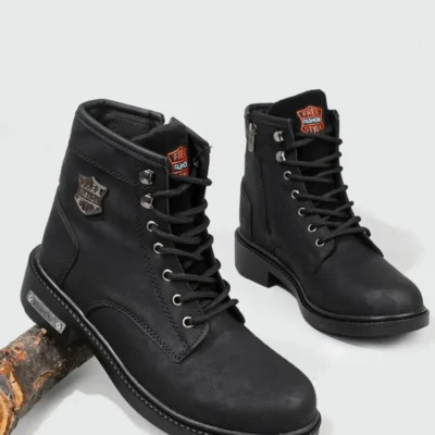 بوت مردانه چکمه پاییزی و زمستانی مشکی یونیسکس با زیره لاستیکی مقاوم مدل Oly-203 - 6665