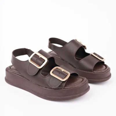 کفش صندل زنانه سا sandalet راحتی با بندهای قابل تنظیم و کشی در قسمت پشتی، با رویه قهوه‌ای و مخصوص خانم‌ها. - 6420