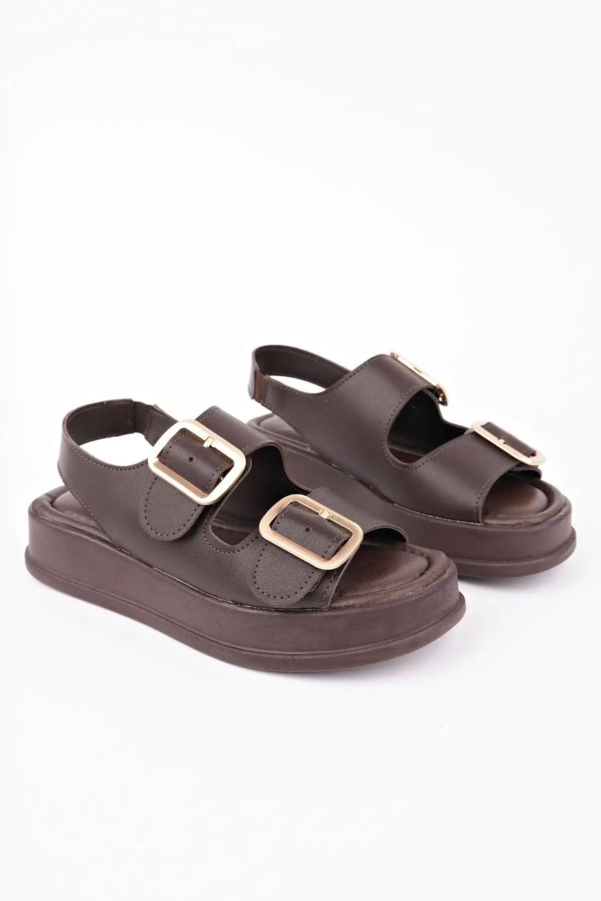 کفش صندل زنانه سا sandalet راحتی با بندهای قابل تنظیم و کشی در قسمت پشتی، با رویه قهوه‌ای و مخصوص خانم‌ها. - 6420