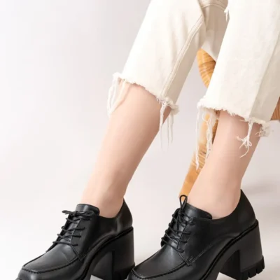 کفش اداری زنانه پلتفرم مشکی با بند و پاشنه ۸ سانتی‌متری - 5725