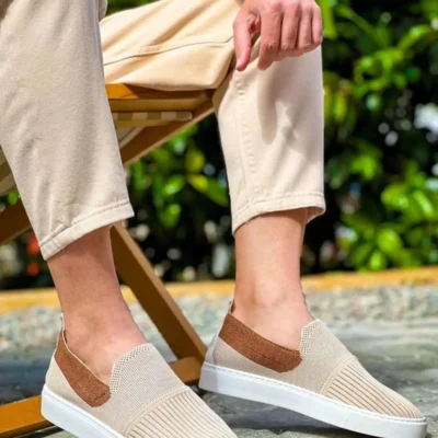 کفش روزمره مردانه HANNOVER تریکو بدون بند انعطاف‌پذیر راحت و سبک برای ورزشی بژ/قهوه‌ای روشن - KBC - 6395