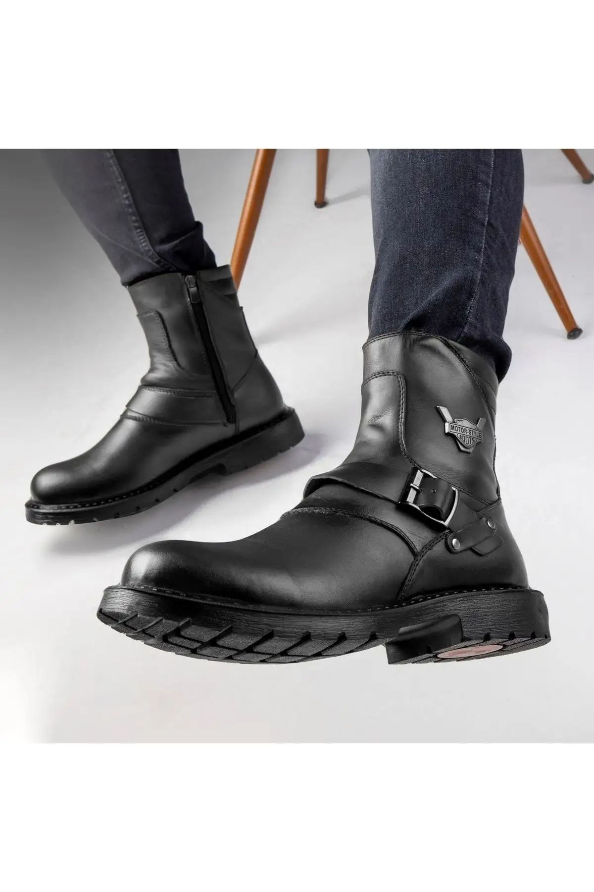 بوت مردانه بدون بند از چرم طبیعی با آستری پشمی، هارلی - 6841 بوت مردانه بدون بند از چرم طبیعی با آستری پشمی، هارلی - 6841