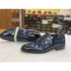 کفش رسمی مردانه کلاسیک چرم براق با بند رنگ سرمه‌ای - 6457
