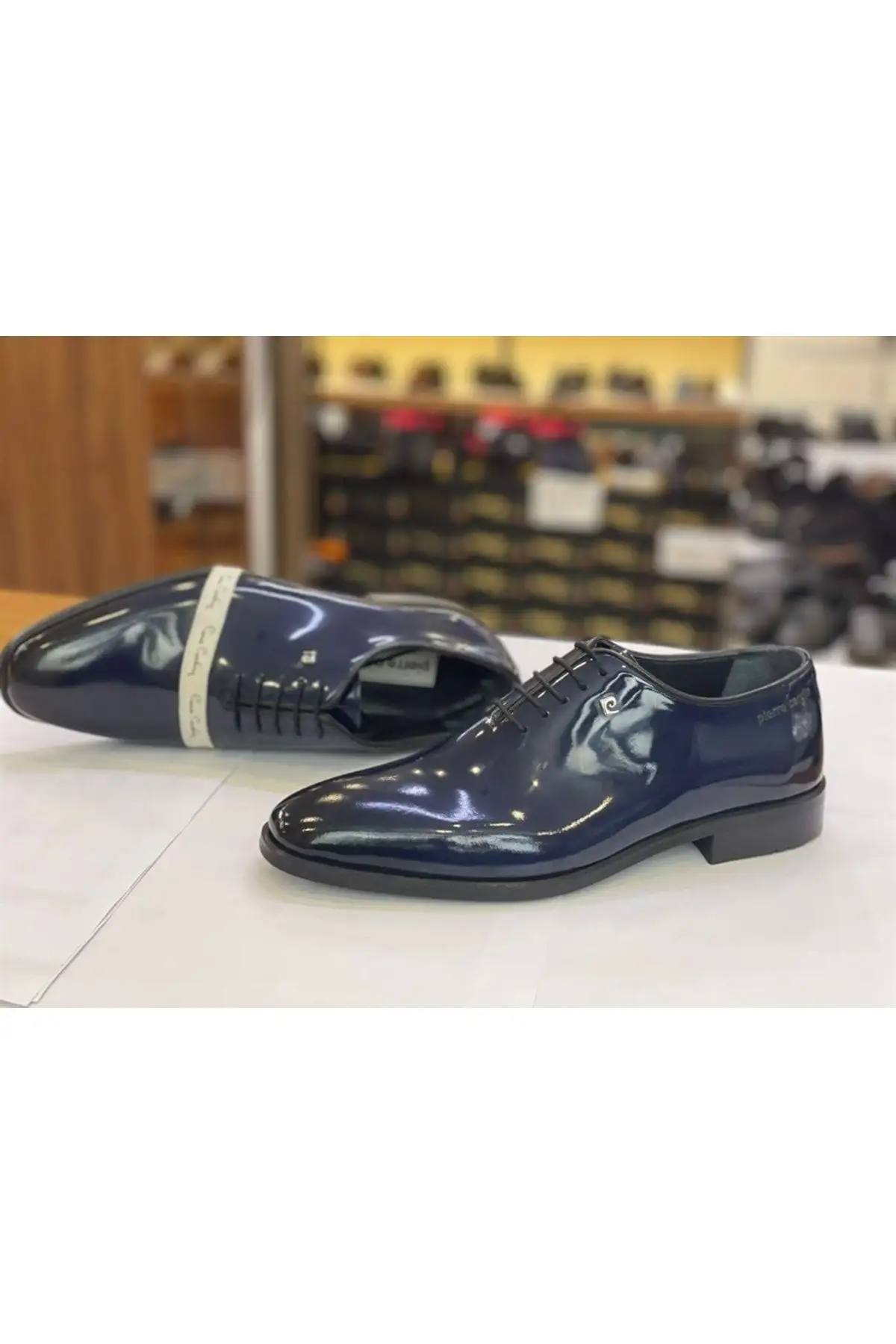 کفش رسمی مردانه کلاسیک چرم براق با بند رنگ سرمه‌ای - 6457