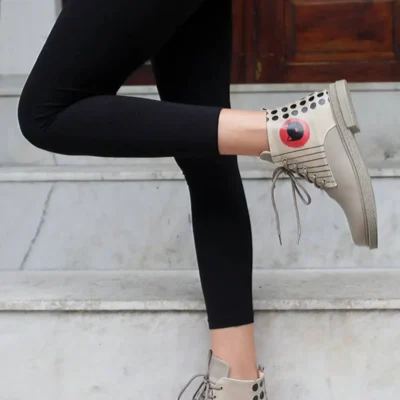 بوت و نیم بوت زنانه پتین بژ چرم گیاهی - طراحی داتس اند کتس - 6703