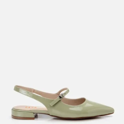 کفش تخت زنانه بابت سبز براق با کفی قابل تنظیم - 6858