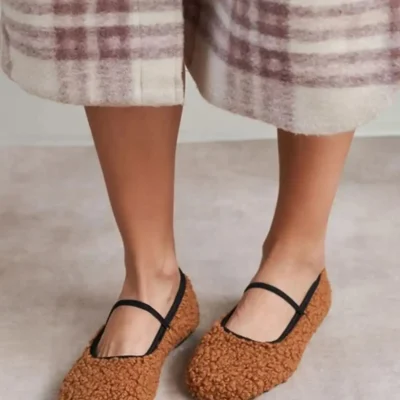 کفش ورزشی روزمره باله زنانه مدل تابی ماری جین تدی با بند تک، راحت و نرم، سبک و مناسب برای استفاده . - 5554