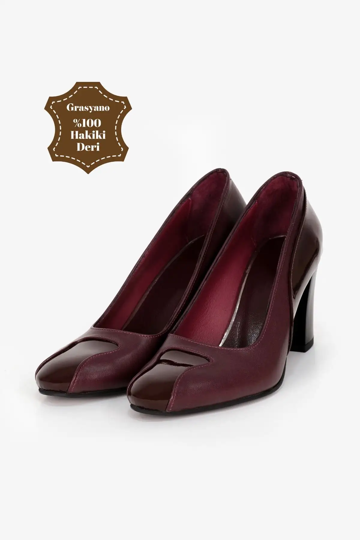 کفش مجلسی زنانه  کلاسیک پاشنهدار با ضخامت ۷.۵ سانتیمتر از چرم طبیعی بوردو با جزئیات از چرم براق درجه یک و نرم. - 5696 کفش مجلسی زنانه کلاسیک پاشنهدار با ضخامت ۷.۵ سانتیمتر از چرم طبیعی بوردو با جزئیات از چرم براق درجه یک و نرم. - 5696
