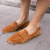 کفش اداری زنانه لوفر نازک از جنس چرم جیر رنگ قهوه‌ای اوتان - 6778