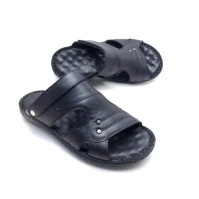 کفش سایز بزرگ مردانه دمپایی چرم مشکی ortopedik با ماساژ - 6822