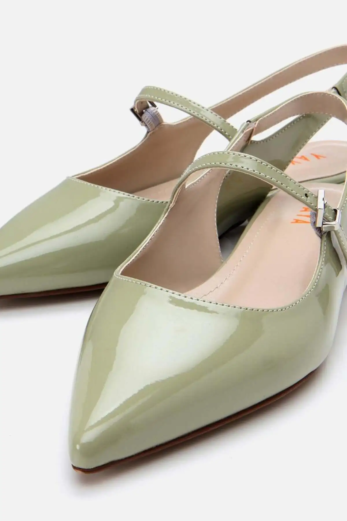 کفش تخت زنانه بابت  سبز براق با کفی قابل تنظیم - 6858 کفش تخت زنانه بابت سبز براق با کفی قابل تنظیم - 6858