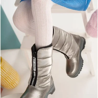 بوت بچگانه چکمه برف دخترانه پلاتینیومی ضد آب، با زیره غیر لغزش، سبک - 5580