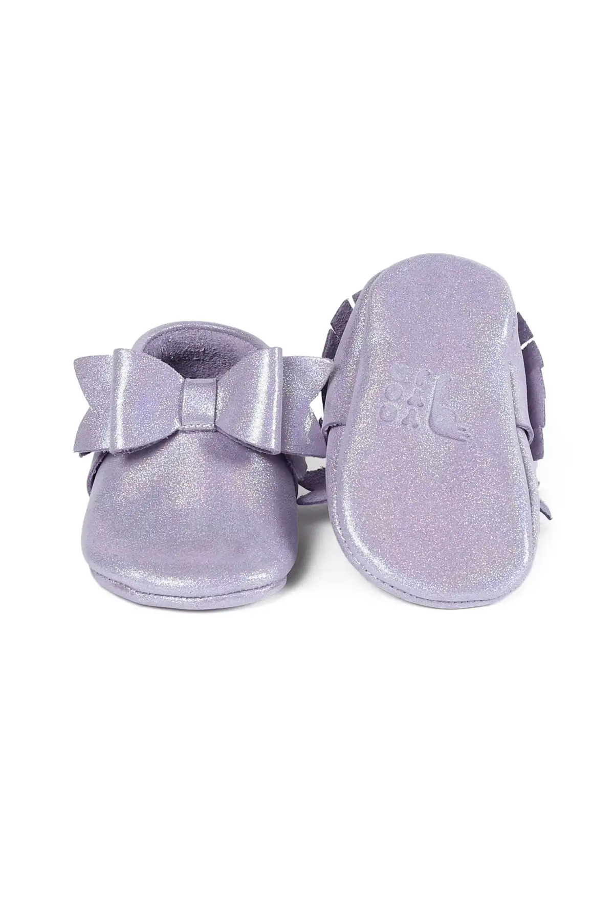 کفش نوزاد پسر پاپوش با جزئیات روبان بنفش براق از چرم طبیعی - 6580 کفش نوزاد پسر پاپوش با جزئیات روبان بنفش براق از چرم طبیعی - 6580