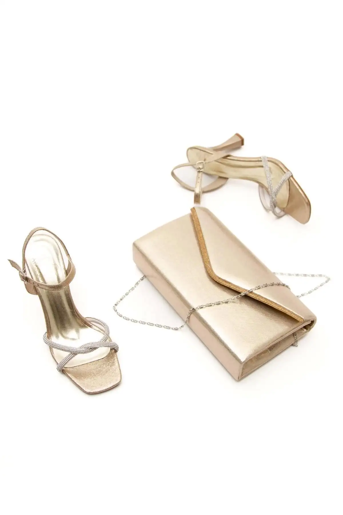 کفش مجلسی زنانه  و کیف  با سنگهای تزئینی ترکیب شده در رنگ طلایی - 6225 کفش مجلسی زنانه و کیف با سنگهای تزئینی ترکیب شده در رنگ طلایی - 6225