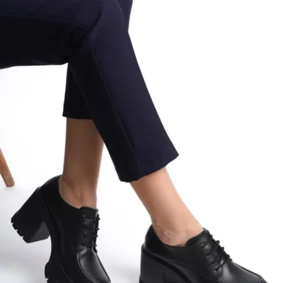 کفش اداری زنانه پلتفرم پاشنه ۸ سانتی مدل کارمل مشکی با بند - 5717