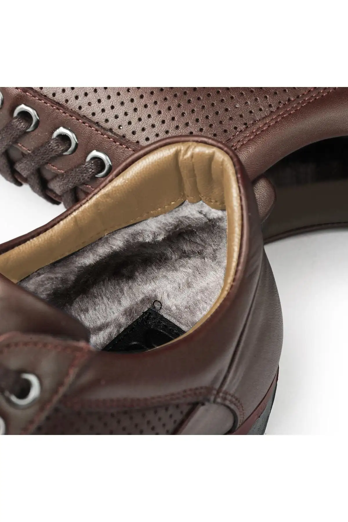 کفش سایز بزرگ مردانه  روزمره  نقطه شیر از چرم طبیعی با پشم خزدار رنگ قهوهای - 6716 کفش سایز بزرگ مردانه روزمره نقطه شیر از چرم طبیعی با پشم خزدار رنگ قهوهای - 6716