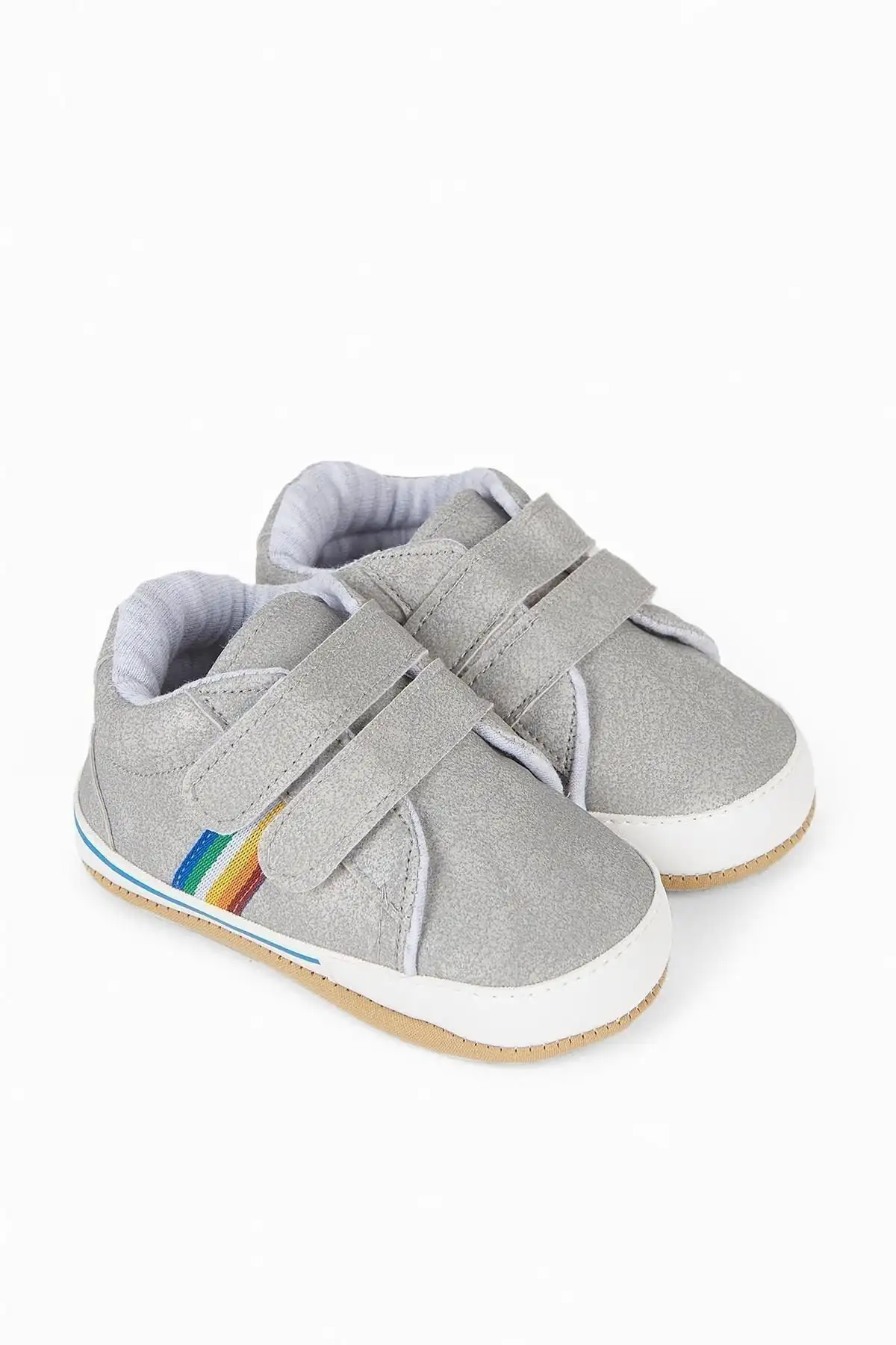 کفش نوزاد پسر پاتیک اول قدمی سایز مردانه با نوار رنگی طوسی-گروه گ-2351 - 5462