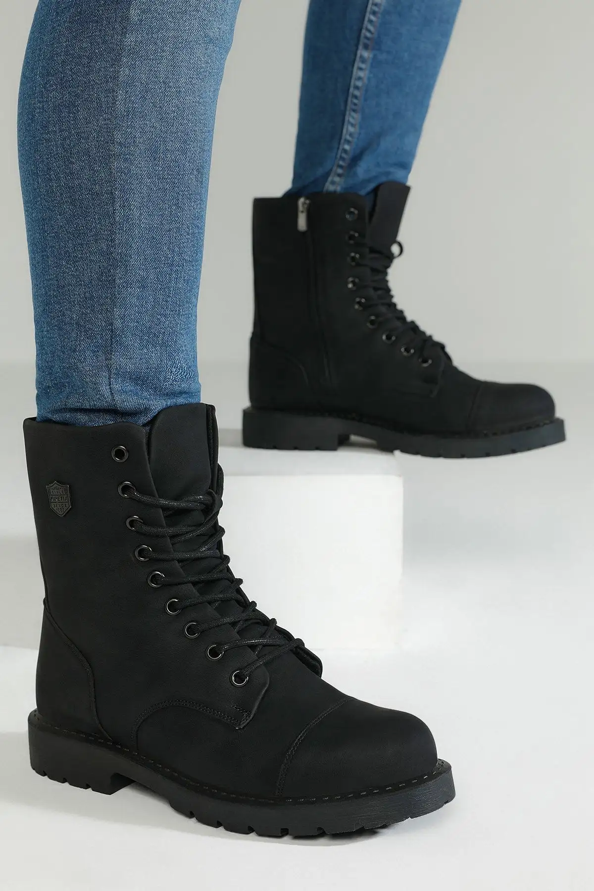 بوت مردانه  بایکر  سوآرز 2PR مشکی - 6673 بوت مردانه بایکر سوآرز 2PR مشکی - 6673