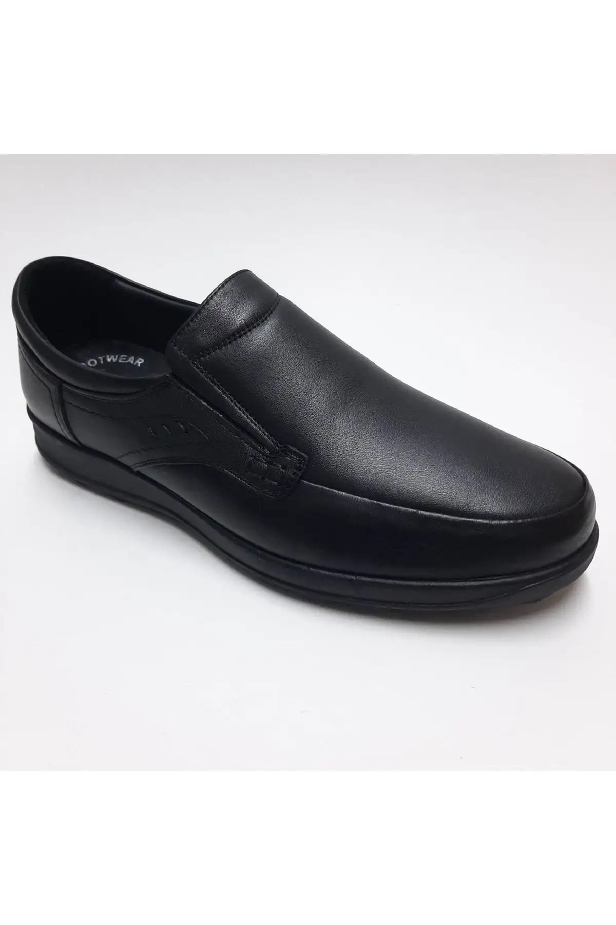 کفش رسمی مردانه دیابتی مشکی بدون بند با کفی ارتوپدیک از چرم طبیعی و زیره لاستیکی - 6362