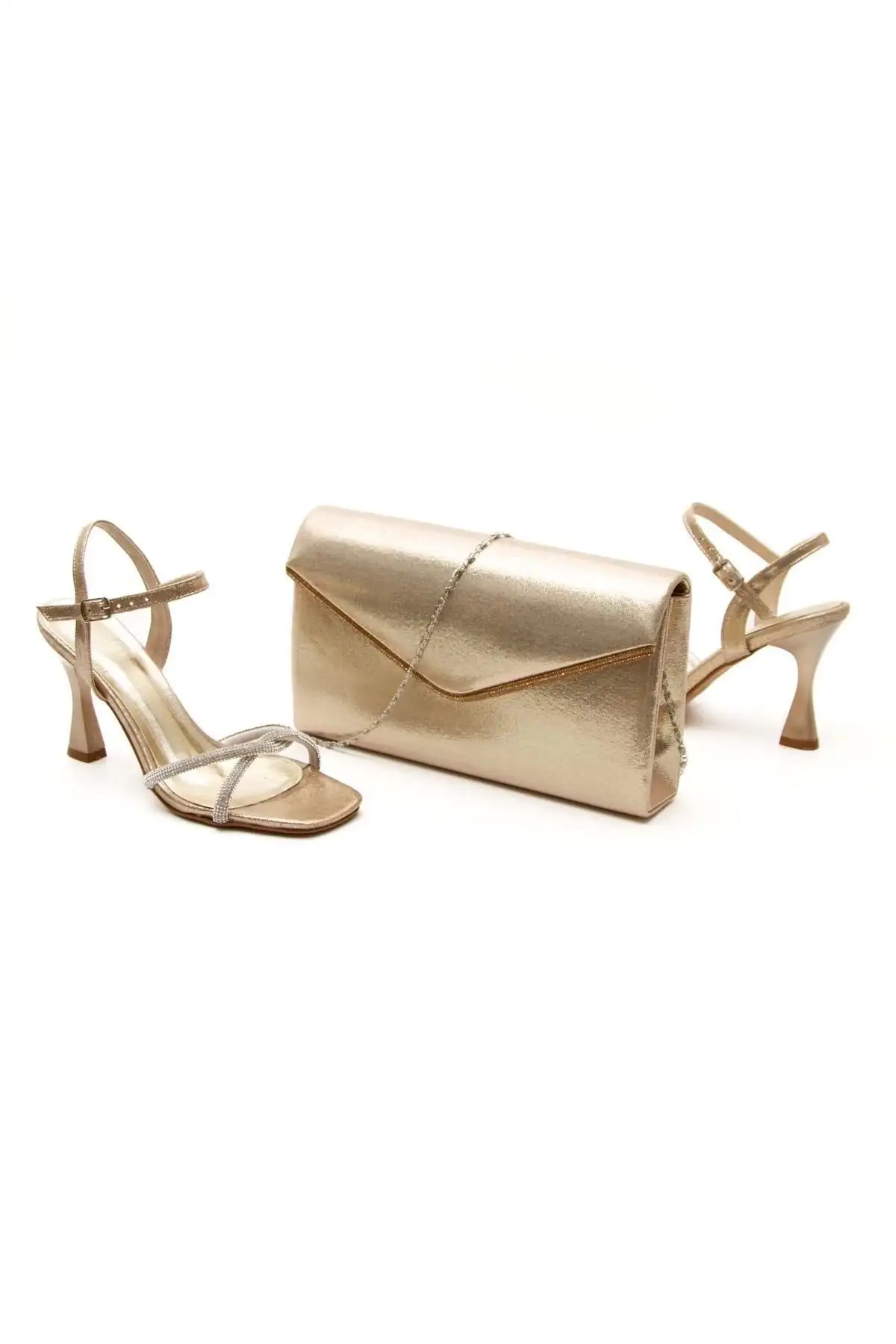 کفش مجلسی زنانه  و کیف  با سنگهای تزئینی ترکیب شده در رنگ طلایی - 6225 کفش مجلسی زنانه و کیف با سنگهای تزئینی ترکیب شده در رنگ طلایی - 6225