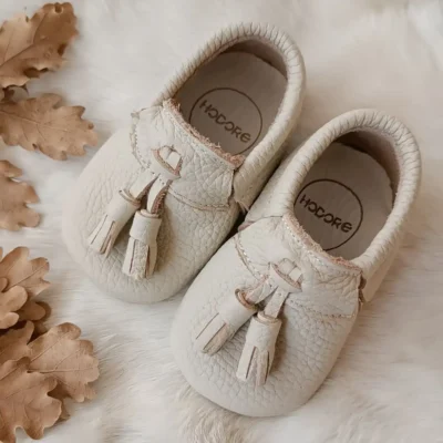 کفش نوزاد پسر آکسل کِرِم مَکوزن بچه‌گانه از چرم طبیعی - 5473