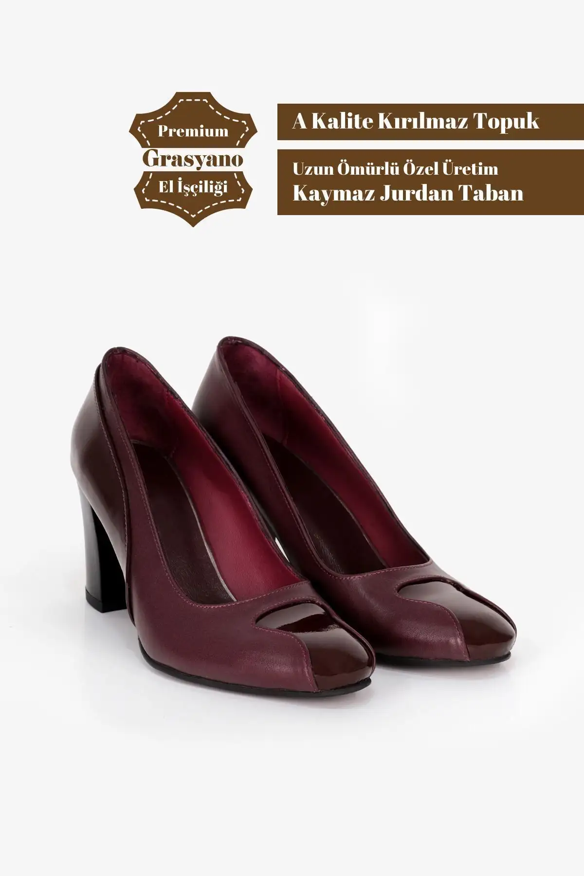 کفش مجلسی زنانه  کلاسیک پاشنهدار با ضخامت ۷.۵ سانتیمتر از چرم طبیعی بوردو با جزئیات از چرم براق درجه یک و نرم. - 5696 کفش مجلسی زنانه کلاسیک پاشنهدار با ضخامت ۷.۵ سانتیمتر از چرم طبیعی بوردو با جزئیات از چرم براق درجه یک و نرم. - 5696