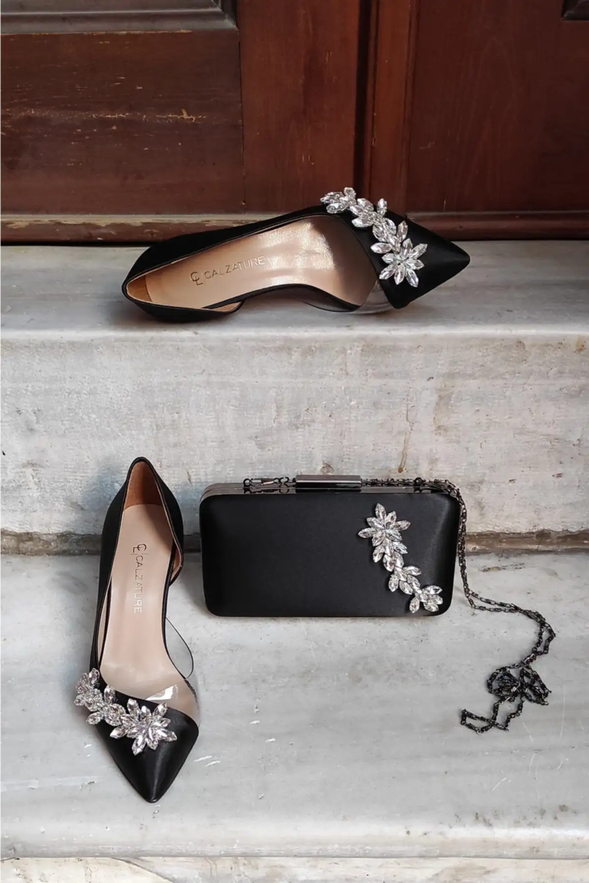 کفش مجلسی زنانه کیف ساتن مشکی ست    پاشنه 7 سانتیمتر با پاشنه نازک و لوازم جانبی ستاره ای شفاف - 5692 کفش مجلسی زنانه کیف ساتن مشکی ست پاشنه 7 سانتیمتر با پاشنه نازک و لوازم جانبی ستاره ای شفاف - 5692