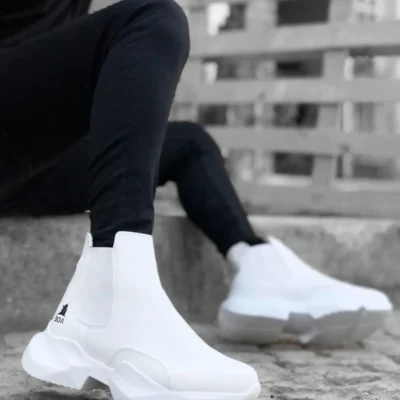 بوت مردانه Ba0444 نیمه ساق سفید ورزشی راحت با زیره بلند بدون بند - 6157