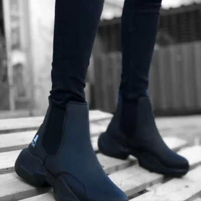 بوت مردانه نیم‌باز راحت با کفی بالا و چرم مشکی بدون بند - 6167