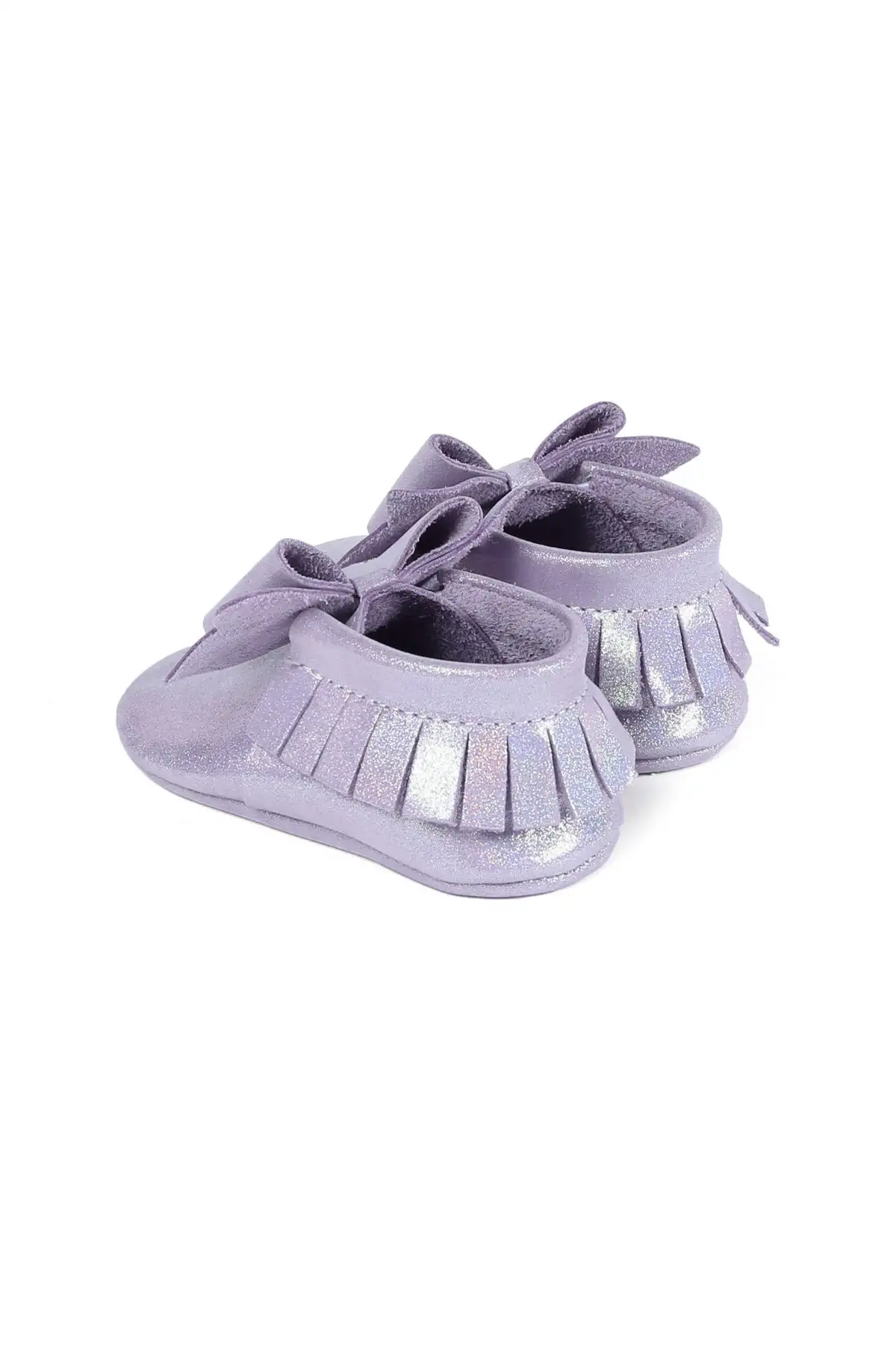 کفش نوزاد پسر پاپوش با جزئیات روبان بنفش براق از چرم طبیعی - 6580 کفش نوزاد پسر پاپوش با جزئیات روبان بنفش براق از چرم طبیعی - 6580