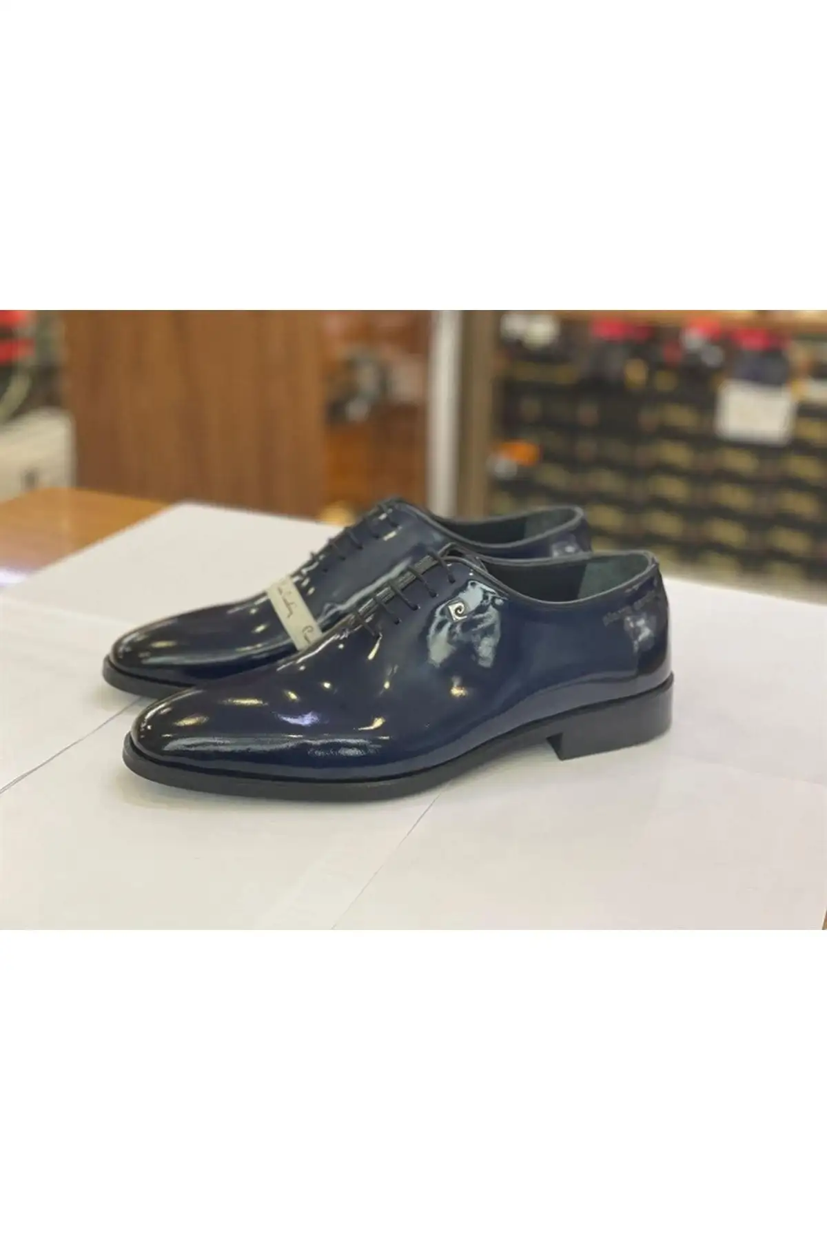 کفش رسمی مردانه کلاسیک چرم براق با بند رنگ سرمه‌ای - 6457