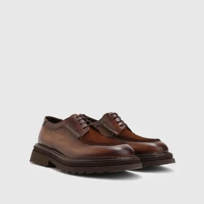 کفش روزمره مردانه فورلان آکسفورد چرم طبیعی قهوه‌ای تیره - 5956