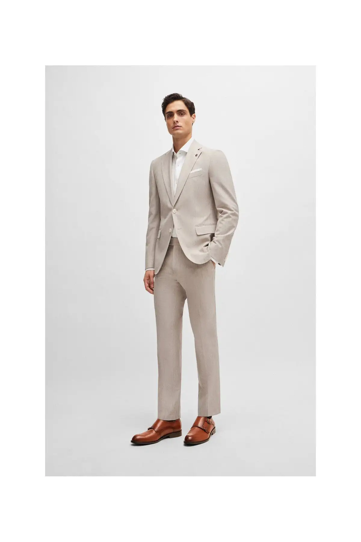 کفش روزمره مردانه کار دو بندی با کمربند، از چرم صاف و برند دار - 5962