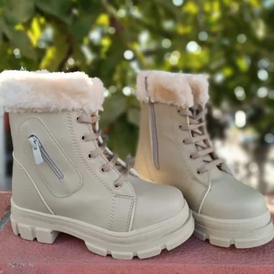 بوت بچگانه کفش سبک کودک با جزئیات پوست طبیعی، زیره ضد لغزش و بند و زیپ - 5577