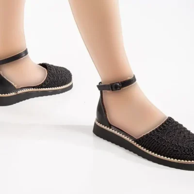 کفش صندل زنانه سندل با پاشنه کلفت و بافتنی گلدوزی شده - 6409