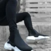 بوت مردانه کفش نیم ست راحت با زیره بالا بدون بند، با رنگ مشکی و سفید - 6163