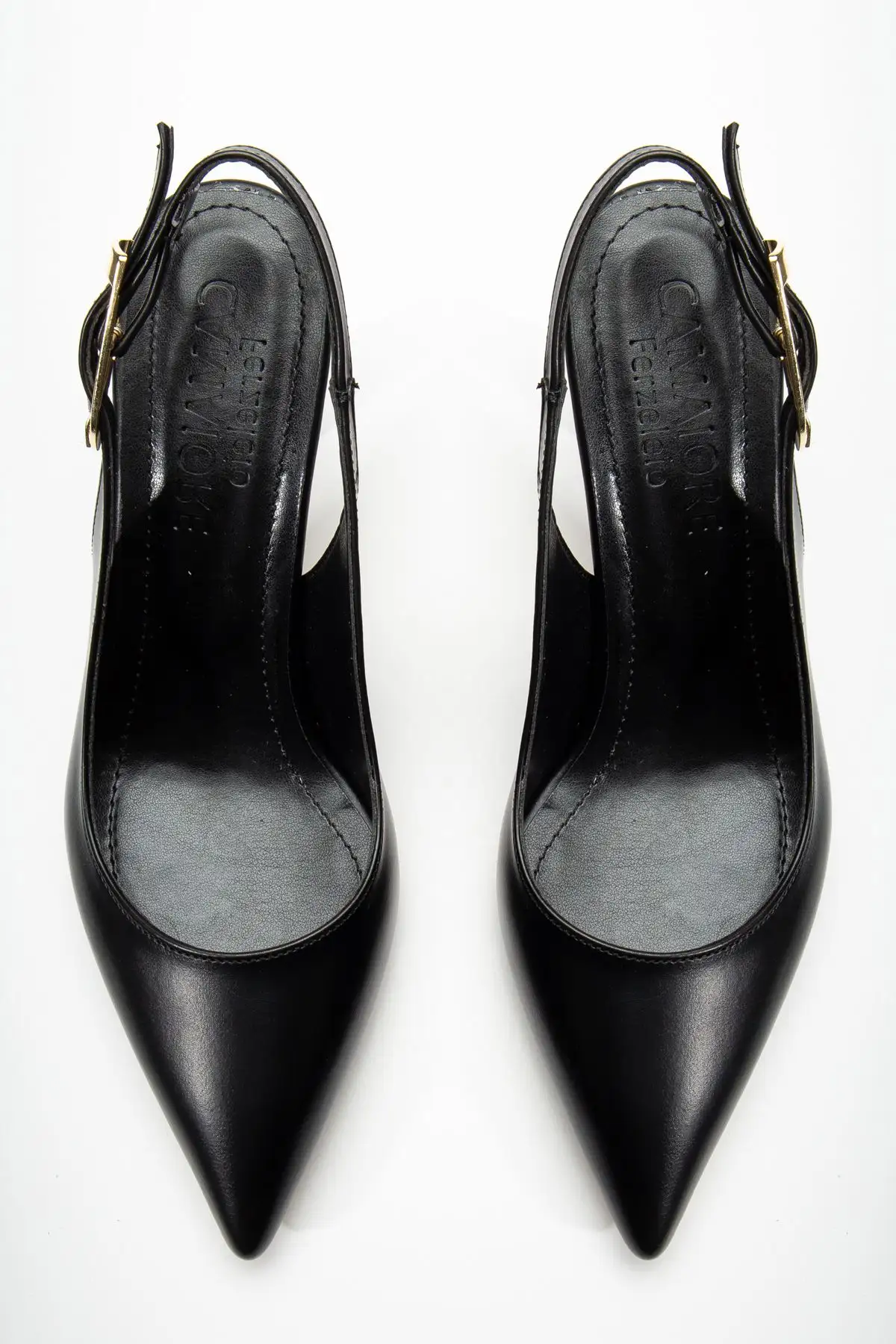 کفش مجلسی زنانه پاشنه‌دار مشکی چرم با بند راحت - 7152