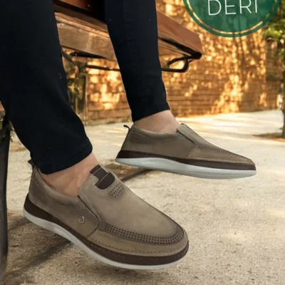 کفش رسمی مردانه لوفر چرم طبیعی بدون بند قهوه‌ای-جوشی – سبک روزمره و نیمه - 6356