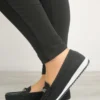 کفش ورزشی روزمره بالت زنانه کلاسیک سیاه با کفی ارتوپدیک و تزئین سنگی - 5545